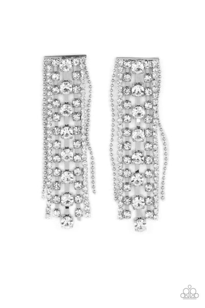 Starry Streamers White Rhinestone Earrings Paparazzi