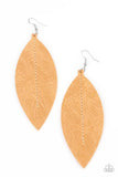 Paparazzi Accessories NATURALLY BEAUTIFUL - Brown LEATHER Earrings Leaf