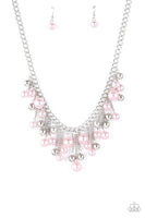 Paparazzi City Celebrity Pink Necklace Pearls Silver Fringe