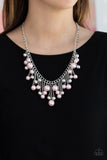 Paparazzi City Celebrity Pink Necklace Pearls Silver Fringe