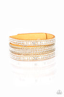 Paparazzi Fashion Fanatic Yellow Rhinestone Suede Wrap Bracelet