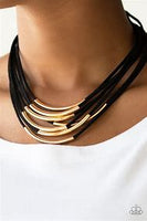 Paparazzi Walk the Walkabout Gold Necklace Black Suede