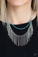 Paparazzi Fierce in Fringe Blue Necklace Silver