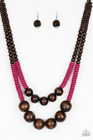 Paparazzi Cancun Cast Away Pink Necklace Wood Brown