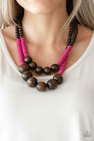 Paparazzi Cancun Cast Away Pink Necklace Wood Brown